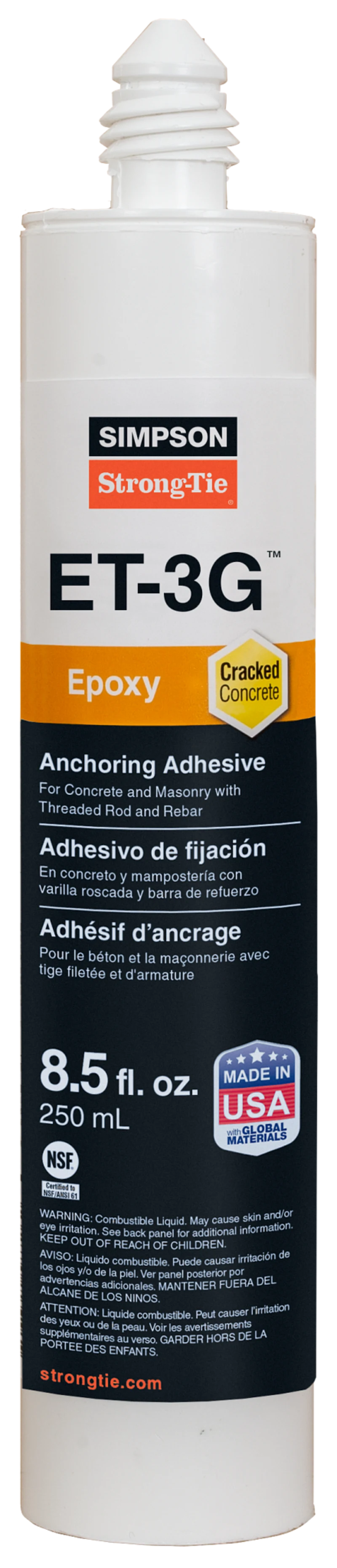 Simpson Strong-Tie ET3G10 ET-3G™ 8.5 oz. Epoxy Adhesive Cartridge w/ Nozzle and Extension