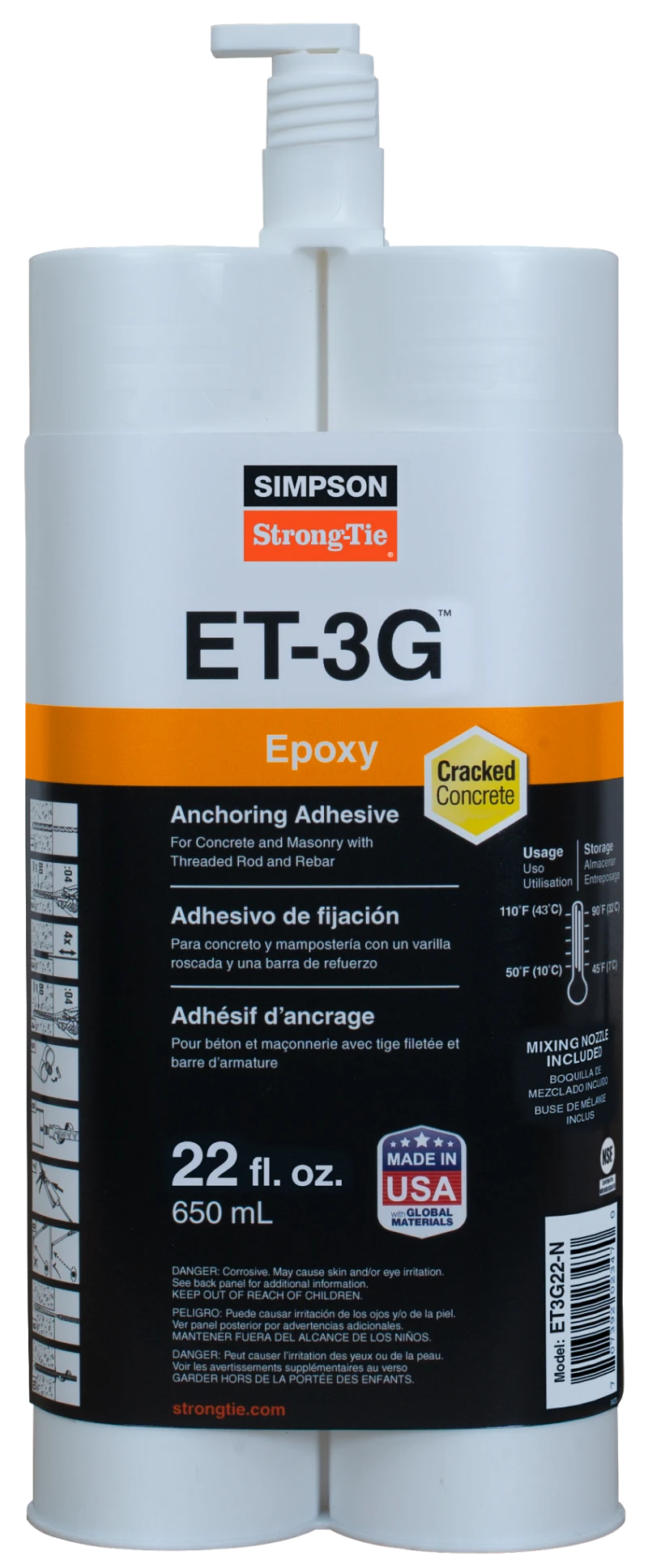 Simpson Strong-Tie ET3G22-N ET-3G™ 22 oz. Epoxy Adhesive Cartridge w/ Nozzle and Extension