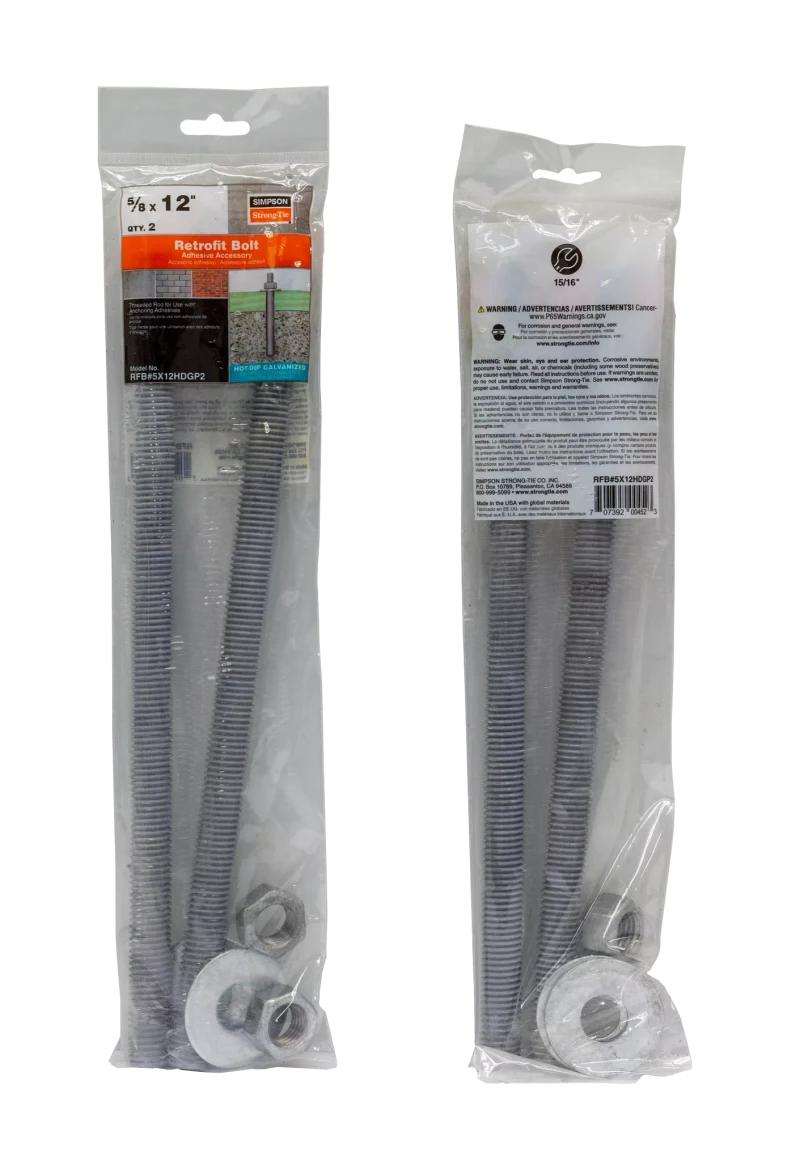 Simpson Strong-Tie RFB#5X12HDGP2 RFB 5/8 in. x 12 in. Hot-Dip Galvanized Retrofit Bolt (2-Qty)