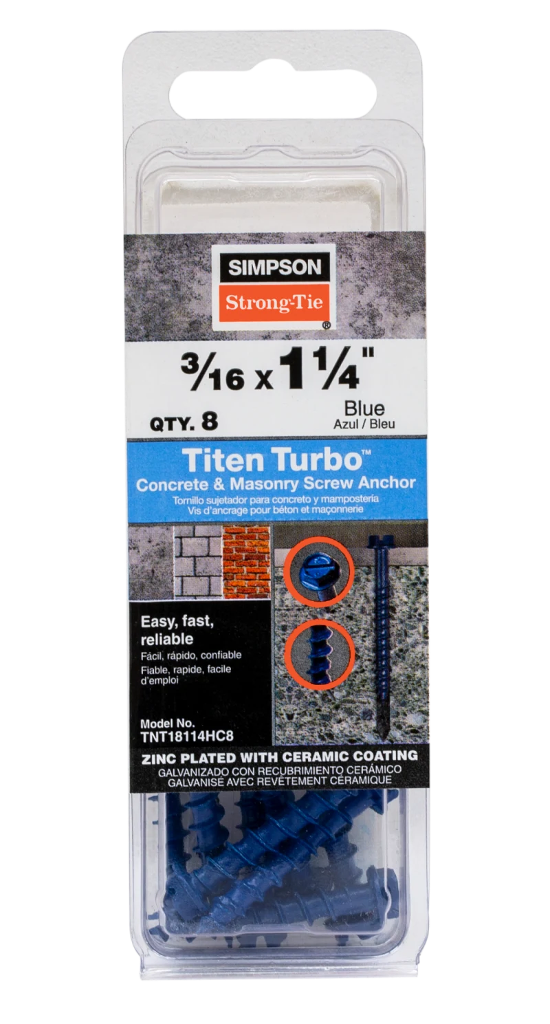 Simpson Strong-Tie TNT18114HC8 Titen Turbo™ — 3/16 in. x 1-1/4 in. Hex-Head Concrete and Masonry Screw, Blue (8-Qty) (Pack of 5)