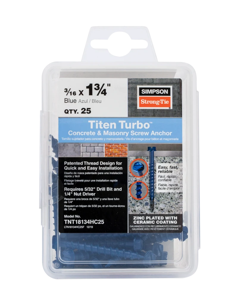 Simpson Strong-Tie TNT18134HC25 Titen Turbo™ — 3/16 in. x 1-3/4 in. Hex-Head Concrete and Masonry Screw, Blue (25-Qty)