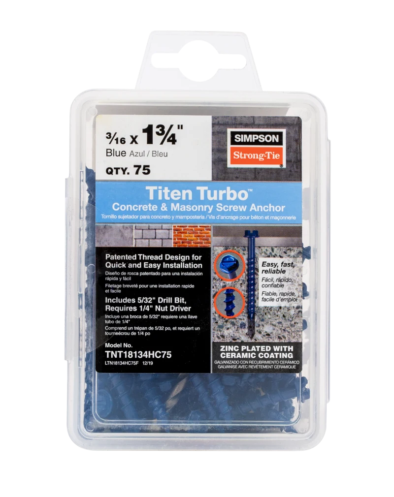 Simpson Strong-Tie TNT18134HC75 Titen Turbo™ — 3/16 in. x 1-3/4 in. Hex-Head Concrete and Masonry Screw, Blue (75-Qty) (Pack of 5)