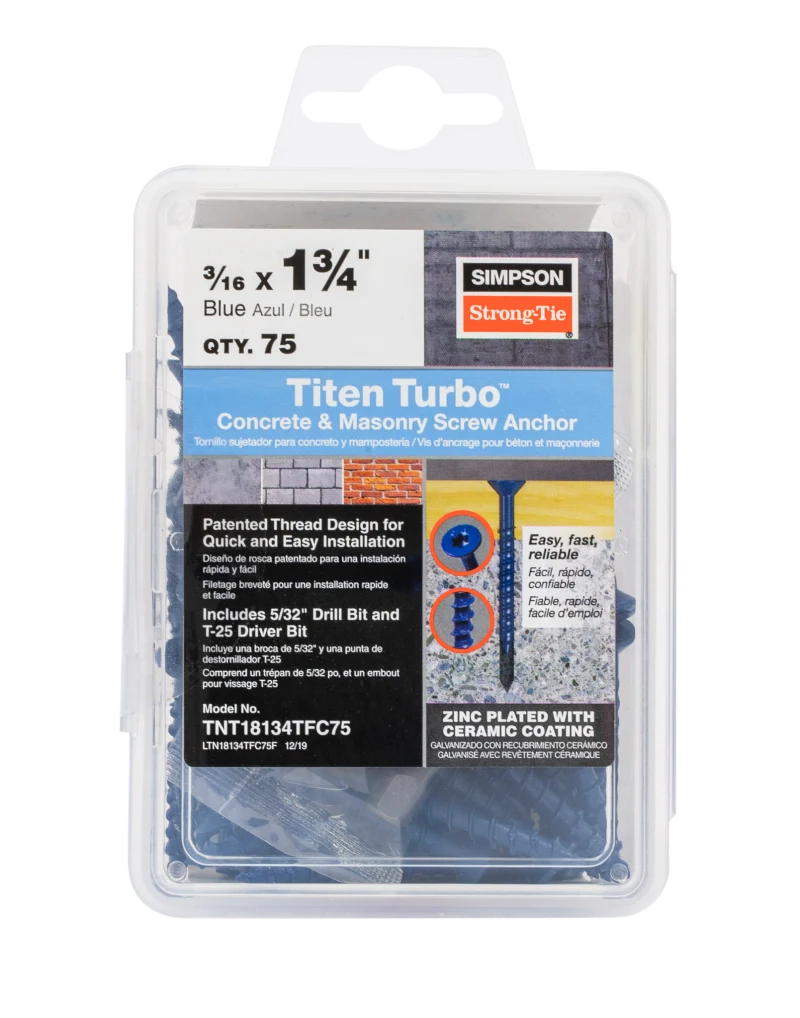 Simpson Strong-Tie TNT18134TFC75 Titen Turbo™ — 3/16 in. x 1-3/4 in. 6-Lobe Flat-Head Concrete and Masonry Screw, Blue (75-Qty) (Pack of 5)