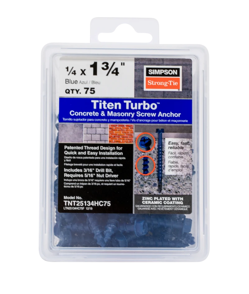 Simpson Strong-Tie TNT25134HC75 Titen Turbo™ — 1/4 in. x 1-3/4 in. Hex-Head Concrete and Masonry Screw, Blue (75-Qty) (Pack of 4)