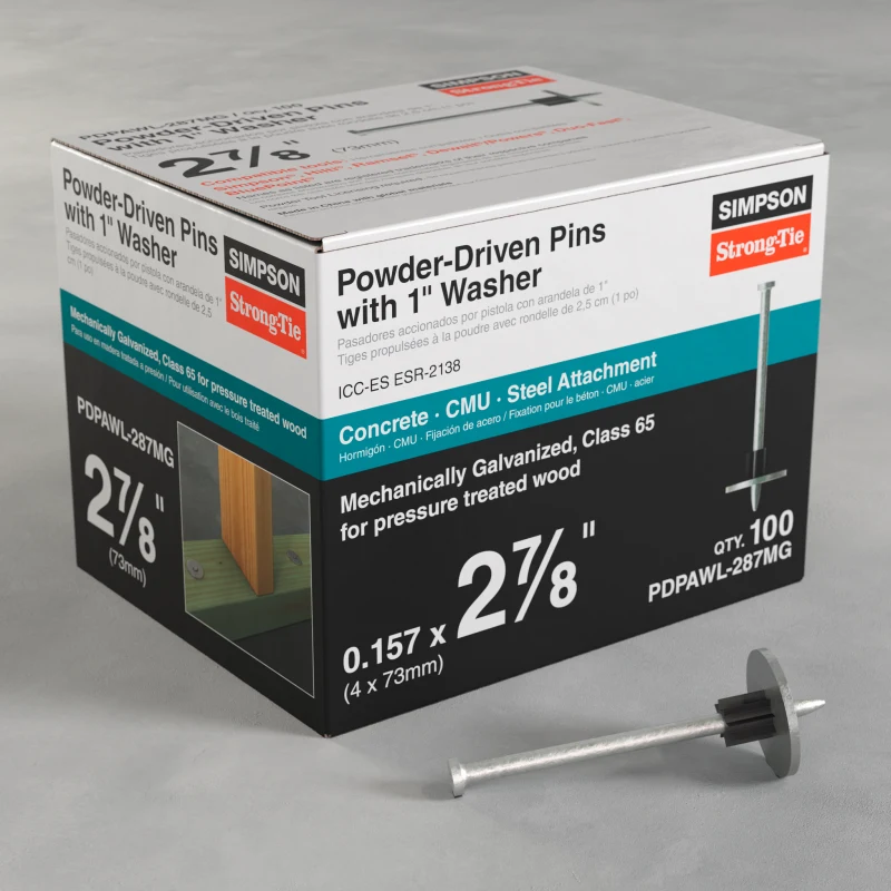 Simpson Strong-Tie PDPAWL-287MG PDPAWL .157 in. x 2-7/8 in. Mechanically Galvanized Powder-Actuated Pin w/ 1 in. Washer (100-Qty) (Pack of 10)