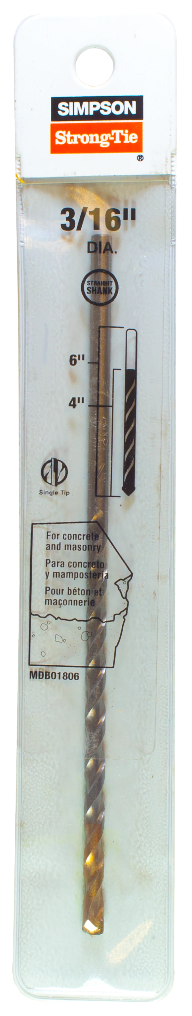 Simpson Strong-Tie MDB01806 3/16 in. x 6 in. Straight Shank Drill Bit