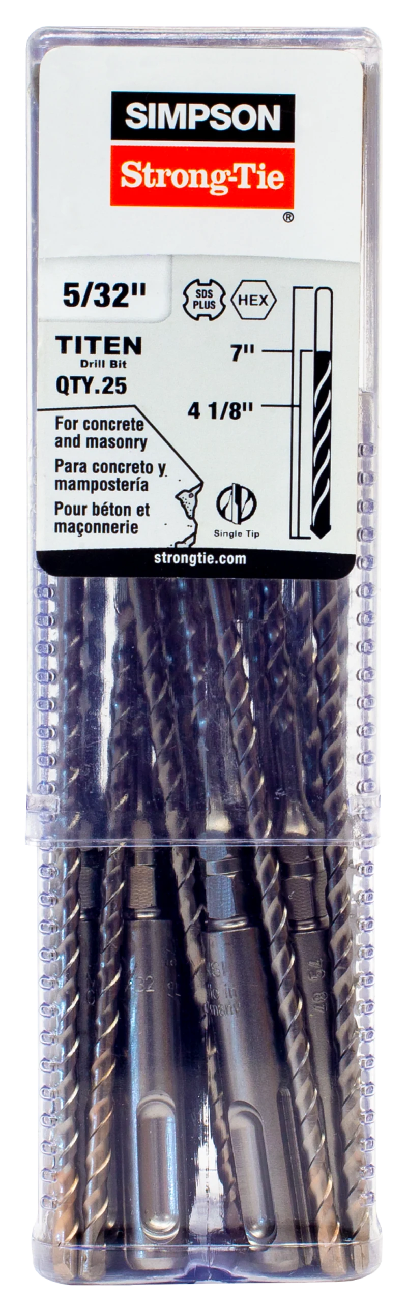 Simpson Strong-Tie MDPL01507H-R25 5/32 in. x 7 in. SDS-plus® Shank Titen Turbo™ Screw Drill Bit/Driver (25-Qty)