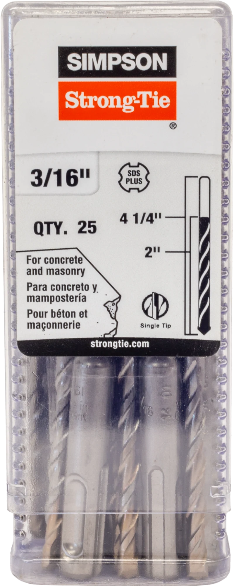 Simpson Strong-Tie MDPL01804-R25 3/16 in. x 4-1/4 in. SDS-plus® Shank Drill Bit (25-Qty)