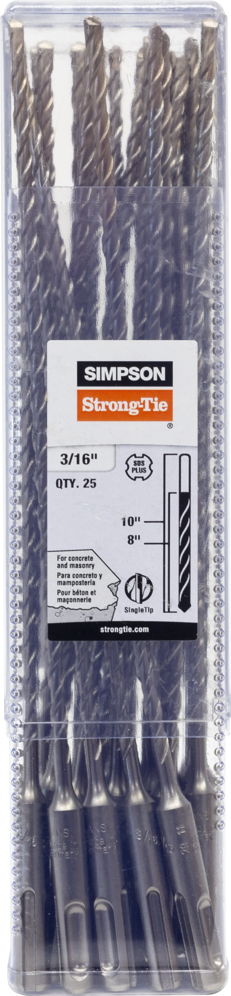 Simpson Strong-Tie MDPL01810-R25 3/16 in. x 10 in. SDS-plus® Shank Drill Bit (25-Qty) (Pack of 12)