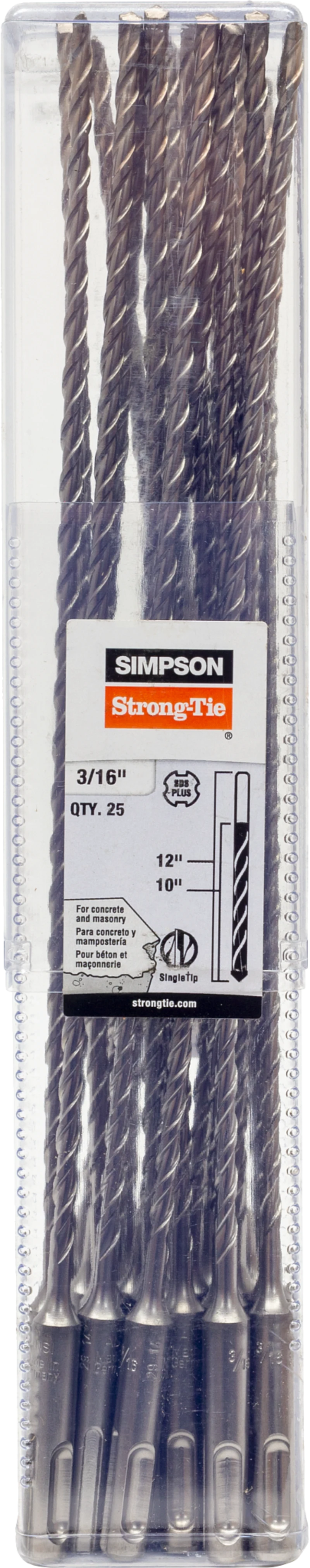 Simpson Strong-Tie MDPL01812-R25 3/16 in. x 12 in. SDS-plus® Shank Drill Bit (25-Qty)