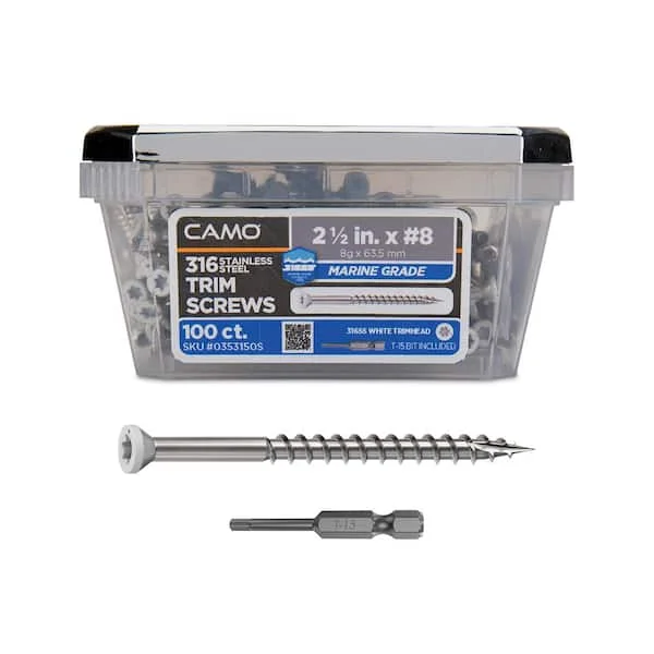 2 1/2" STAINLESS STEEL TRIM SCREW WHITE 100 COUNT