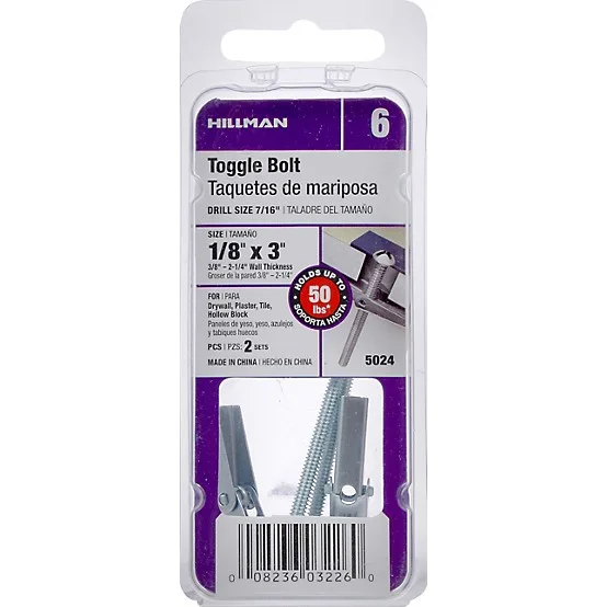 1/8 X 3 ROUND TOGGLE BOLT 2 PC