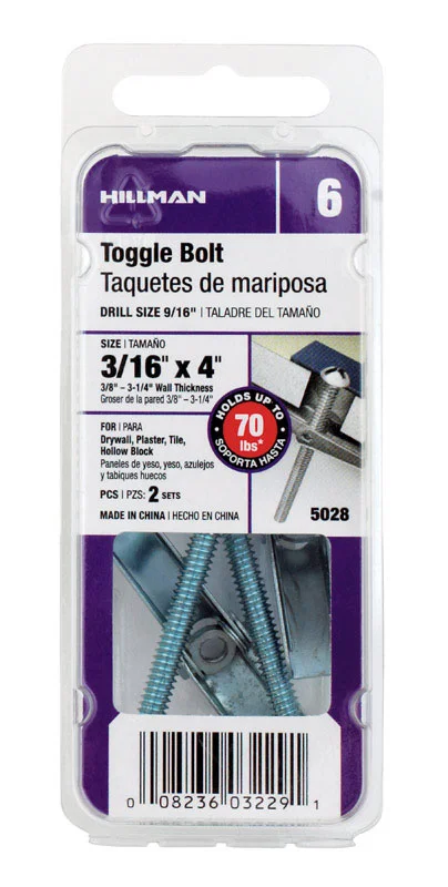 3/16 X 4 ROUND TOGGLE BOLT 2 PC