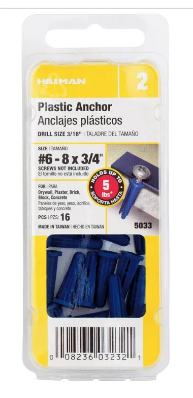SZ 6-8 LIGHT DUTY PLASTIC ANCHOR
