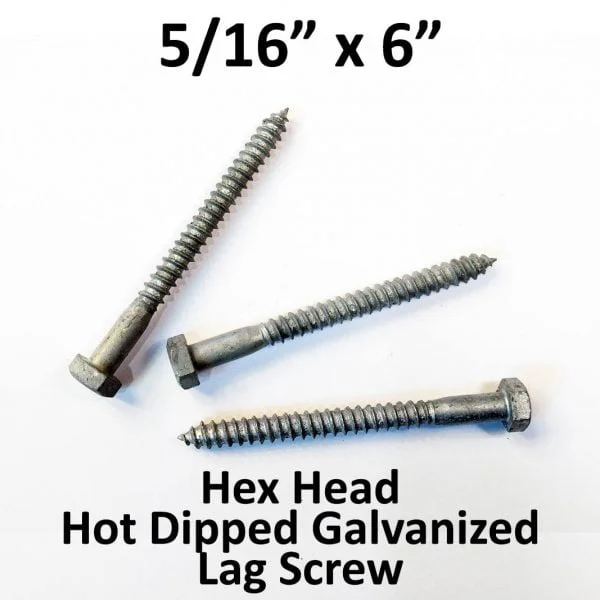 5/16 X 6 HOT DIPPED GALVANIZED LAG SCREWS