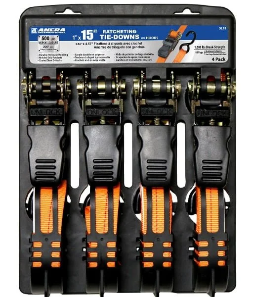 1"X15' RATCHET TIE DOWN 4PK
