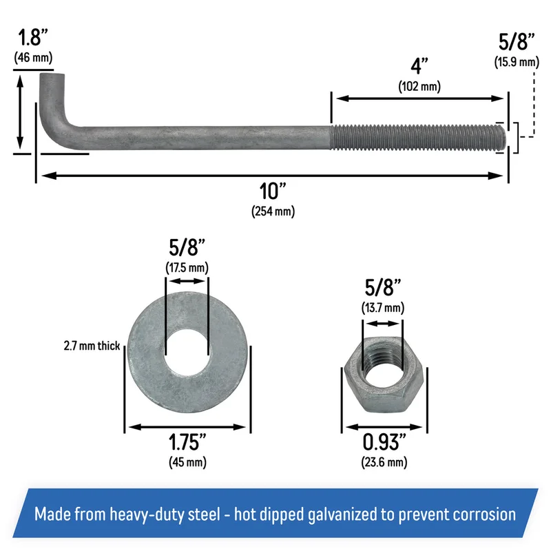 5/8" X 10" GAL ANCHOR BOLTS