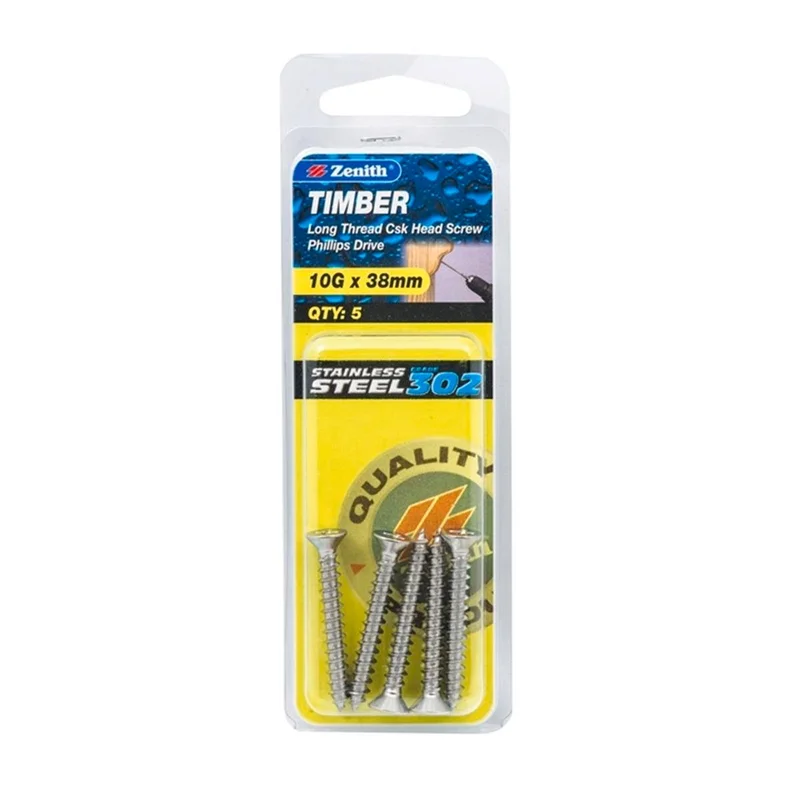 10PK 5" TIMBER SCREW STAINLESS STEEL