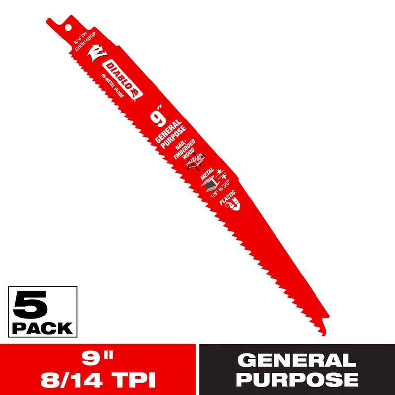 RECIP BLADE 9IN 8/14 TPI 5PACK