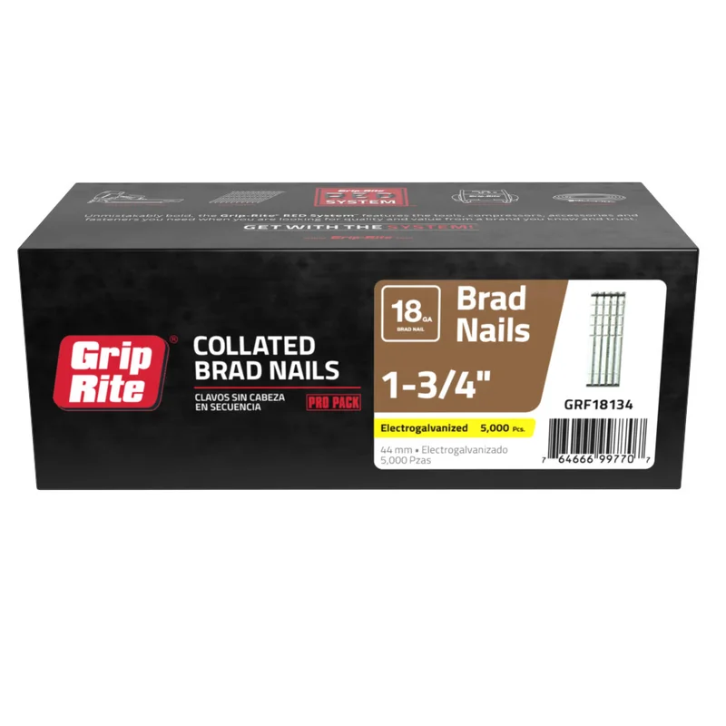 1 3/4" Electro-Galvanized Collated Brad Nails 5000 Count
