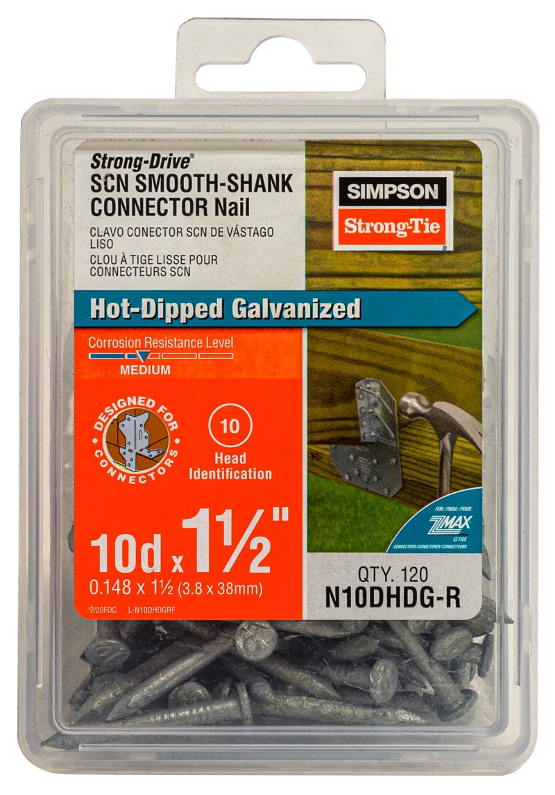 Simpson Strong-Tie N10DHDG-R Strong-Drive® SCN SMOOTH-SHANK CONNECTOR Nail — 1-1/2 in. x 0.148 in. HDG (120-Qty)