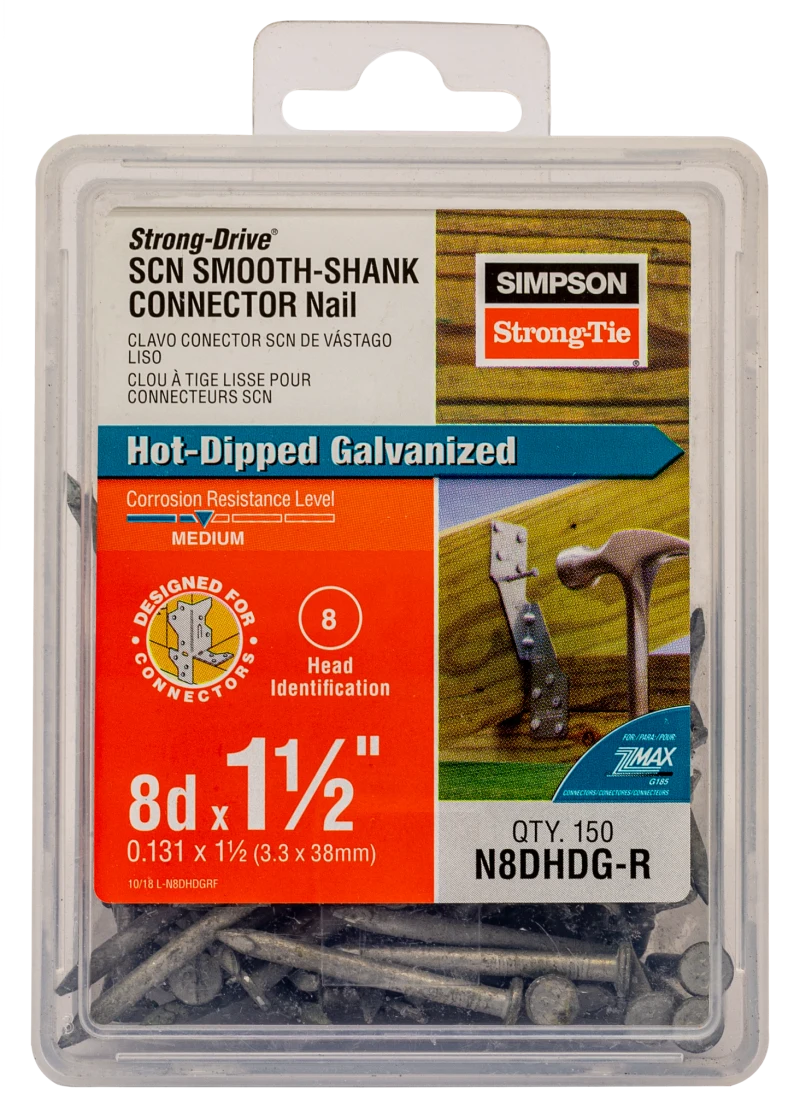 Simpson Strong-Tie N8DHDG-R Strong-Drive® SCN SMOOTH-SHANK CONNECTOR Nail — 1-1/2 in. x 0.131 in. HDG (150-Qty)