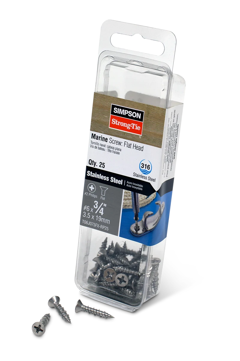 Simpson Strong-Tie T06J075FX-RP25 Marine Screw, Flat Head — #6 x 3/4 in. #2 Phillips Drive, Type 316 (25-Qty)