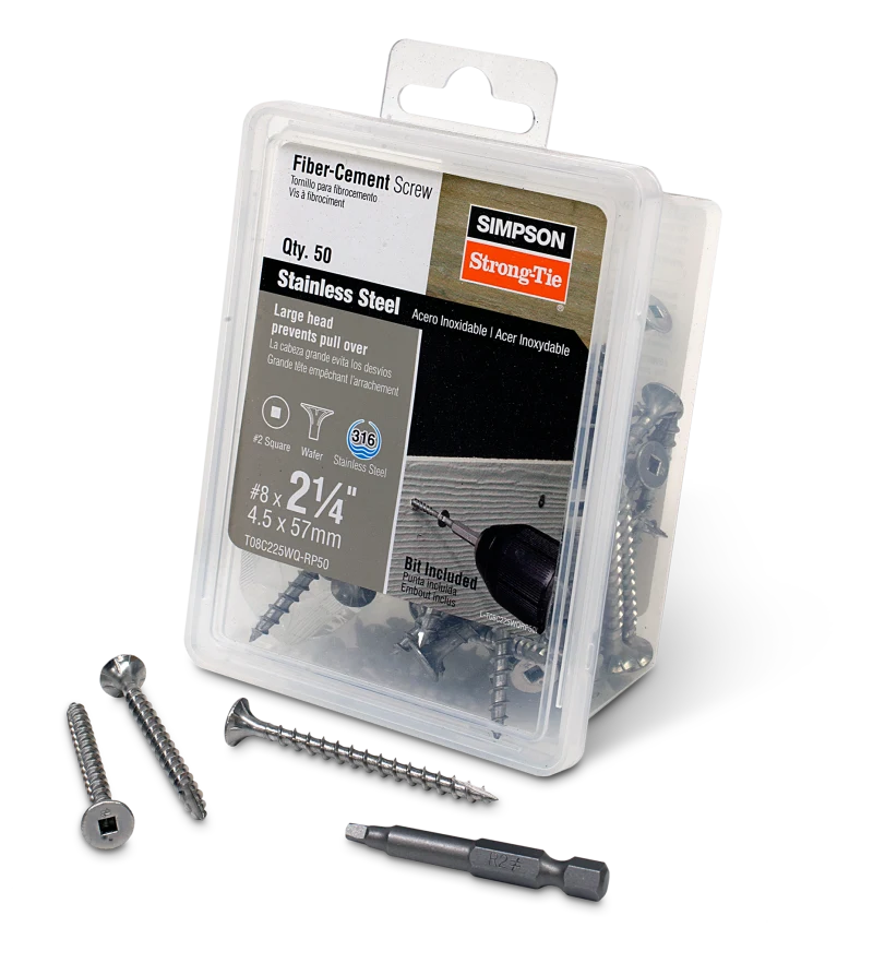 Simpson Strong-Tie T08C225WQ-RP50 Fiber-Cement Screw — #8 x 2-1/4 in. #2 Square Wafer-Head, Type 316 (50-Qty)