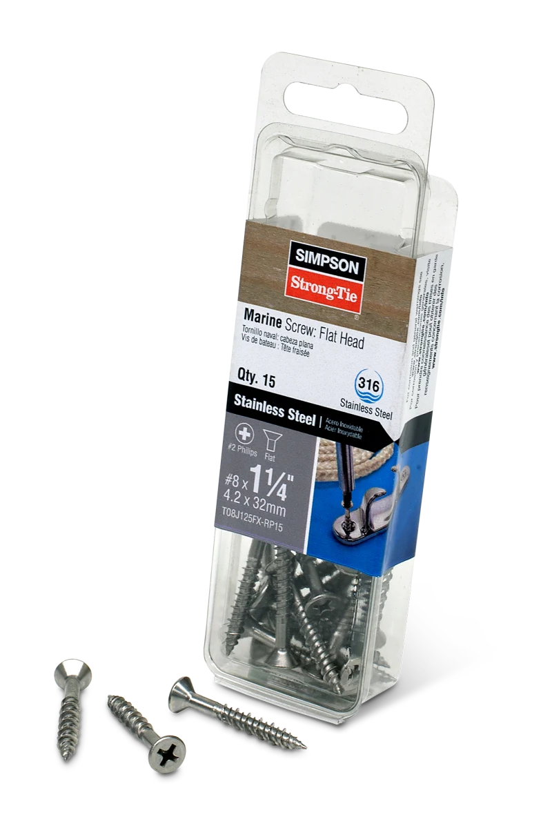 Simpson Strong-Tie T08J125FX-RP15 Marine Screw, Flat Head — #8 x 1-1/4 in. #2 Phillips Drive, Type 316 (15-Qty)