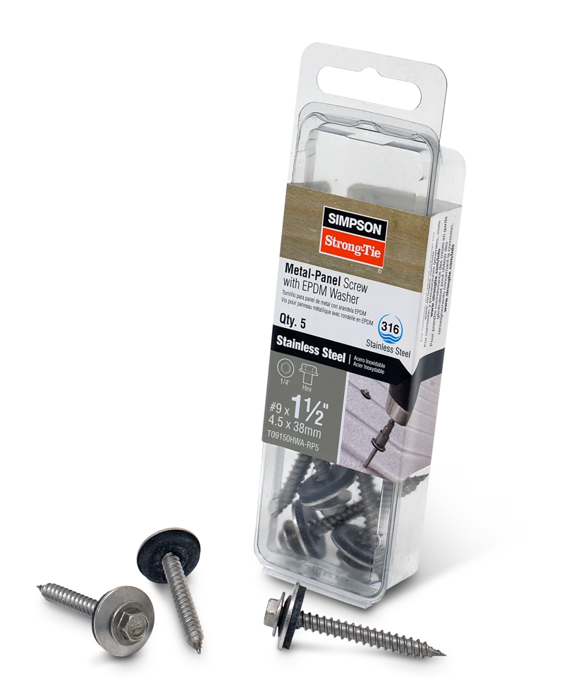 Simpson Strong-Tie T09150HWA-RP5 Metal-Panel Screw with EPDM Washer — #9 x 1-1/2 in. Hex Head, Type 316 (5-Qty)