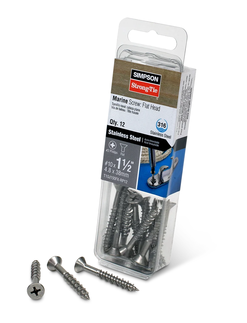 Simpson Strong-Tie T10J150FX-RP12 Marine Screw, Flat Head — #10 x 1-1/2 in. #2 Phillips Drive, Type 316 (12-Qty)