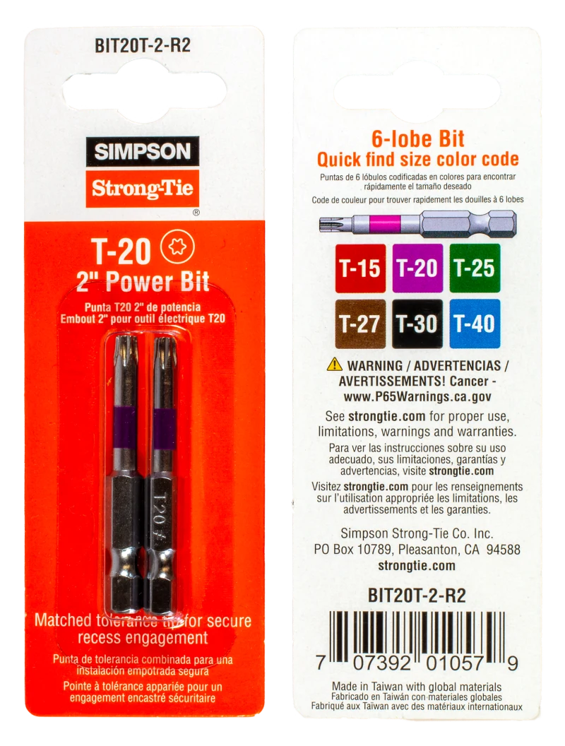 Simpson Strong-Tie BIT20T-2-R2 T20 6-Lobe-Drive 2-in. Power Bit (2-Qty)