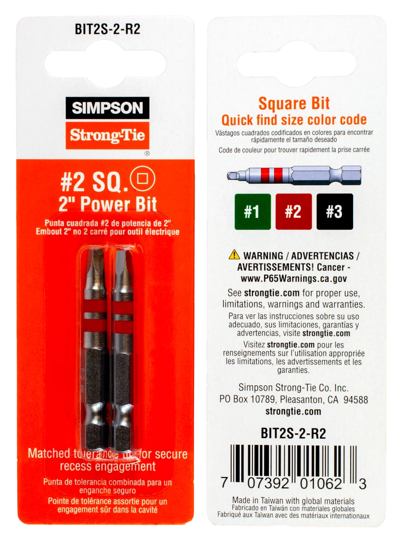Simpson Strong-Tie BIT2S-2-R2 #2 Square-Drive 2-in. Power Bit (2-Qty) (Pack of 10)