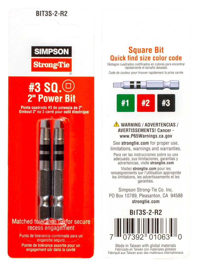 Simpson Strong-Tie BIT3S-2-R2 #3 Square-Drive 2-in. Power Bit (2-Qty)
