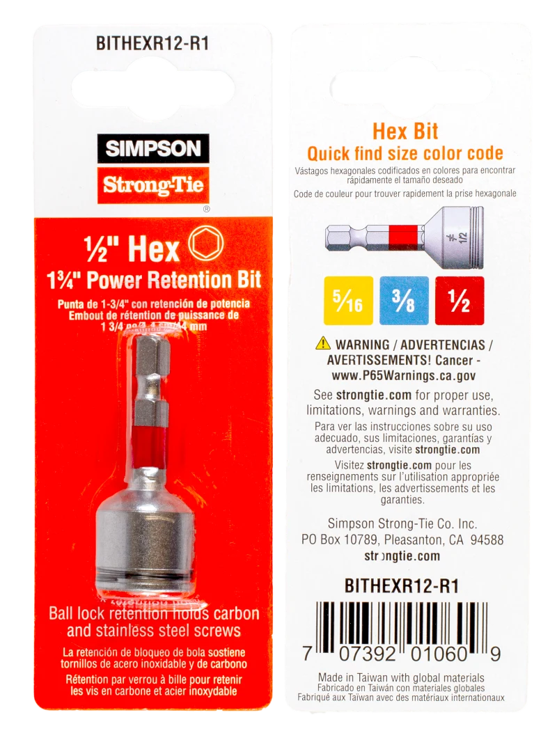Simpson Strong-Tie BITHEXR12-R1 1/2-in. Hex-Drive 1-3/4 in. Power Bit (Pack of 5)