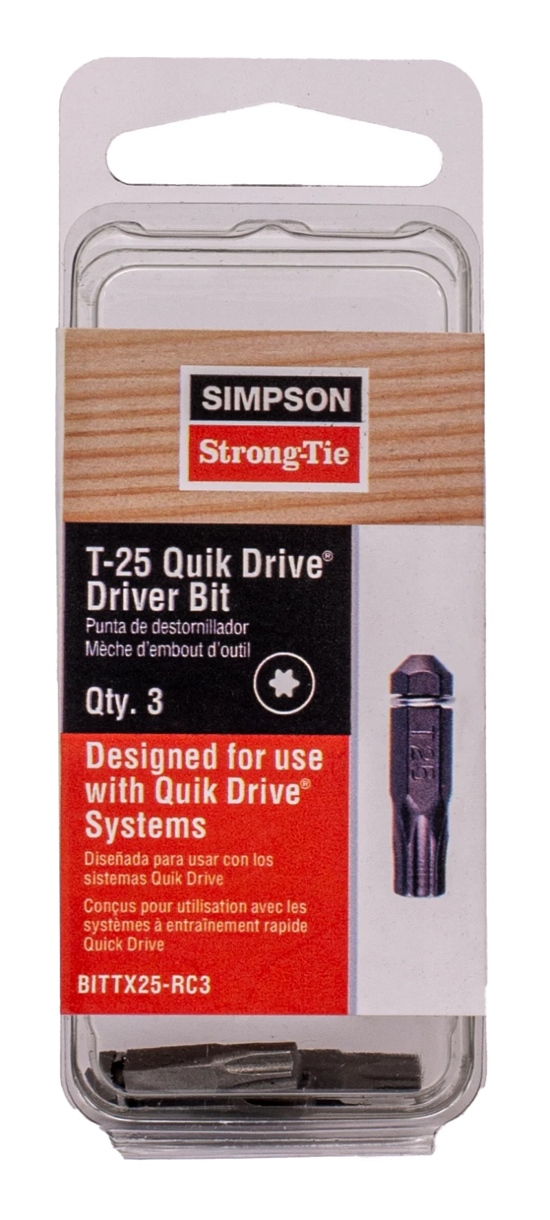 Simpson Strong-Tie BITTX25-RC3 Quik Drive® T25 6-Lobe-Drive Bit (3-Qty)