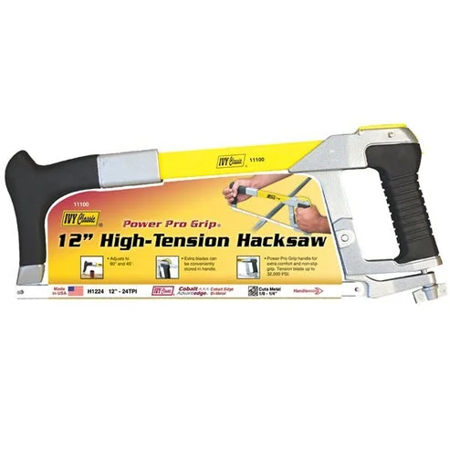 12" High-Tension Hacksaw - Power Pro Grip Handle, Bi-Metal Blade, 32/45 TPI