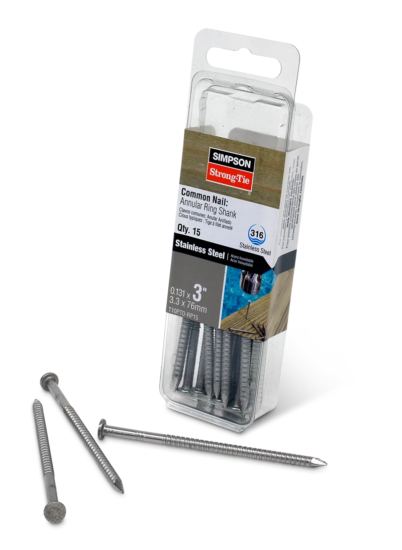 Simpson Strong-Tie T10PTD-RP15 Preservative-Treated Wood Decking Nail, Ring Shank — 3 in. x .131 in. Type 316 (15-Qty)