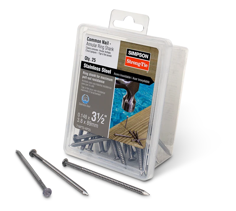 Simpson Strong-Tie T16PTD-RP25 Preservative-Treated Wood Decking Nail, Ring Shank — 3-1/2 in. x .148 in. Type 316 (25-Qty)