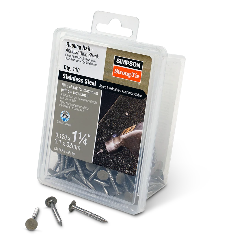 Simpson Strong-Tie T311ARN-RP110 Roofing Nail, Annular Ring Shank — 1-1/4-in. x .120-in. Type 316 Stainless Steel (110-Qty)