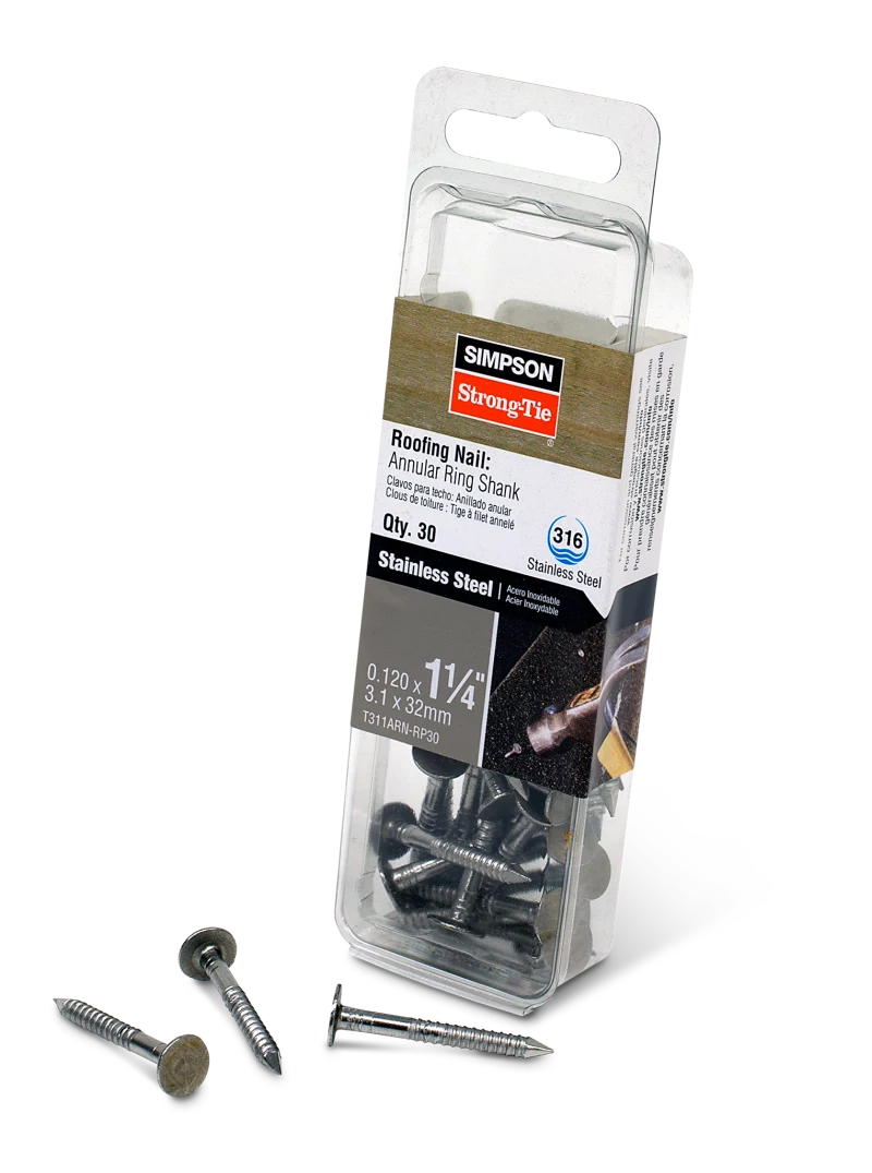 Simpson Strong-Tie T311ARN-RP30 Roofing Nail, Annular Ring Shank — 1-1/4-in. x .120-in. Type 316 Stainless Steel (30-Qty)