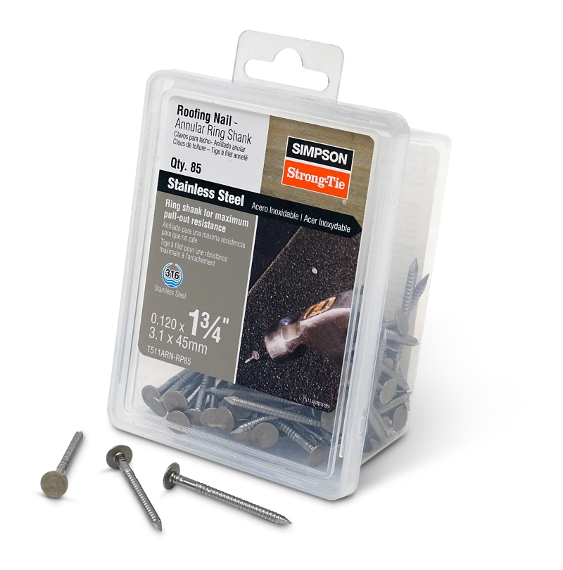 Simpson Strong-Tie T511ARN-RP85 Roofing Nail, Annular Ring Shank — 1-3/4-in. x .120-in. Type 316 Stainless Steel (85-Qty)
