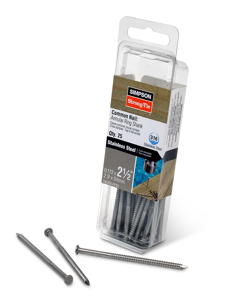 Simpson Strong-Tie T8CRD-RP25 Cedar and Redwood Decking Nail — 2-1/2 in. x .113 in. Type 316 Stainless Steel (25-Qty)