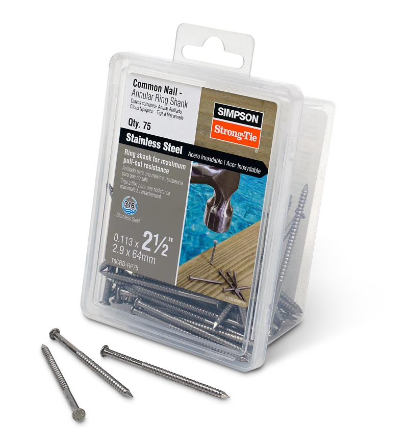 Simpson Strong-Tie T8CRD-RP75 Cedar and Redwood Decking Nail — 2-1/2 in. x .113 in. Type 316 Stainless Steel (75-Qty)