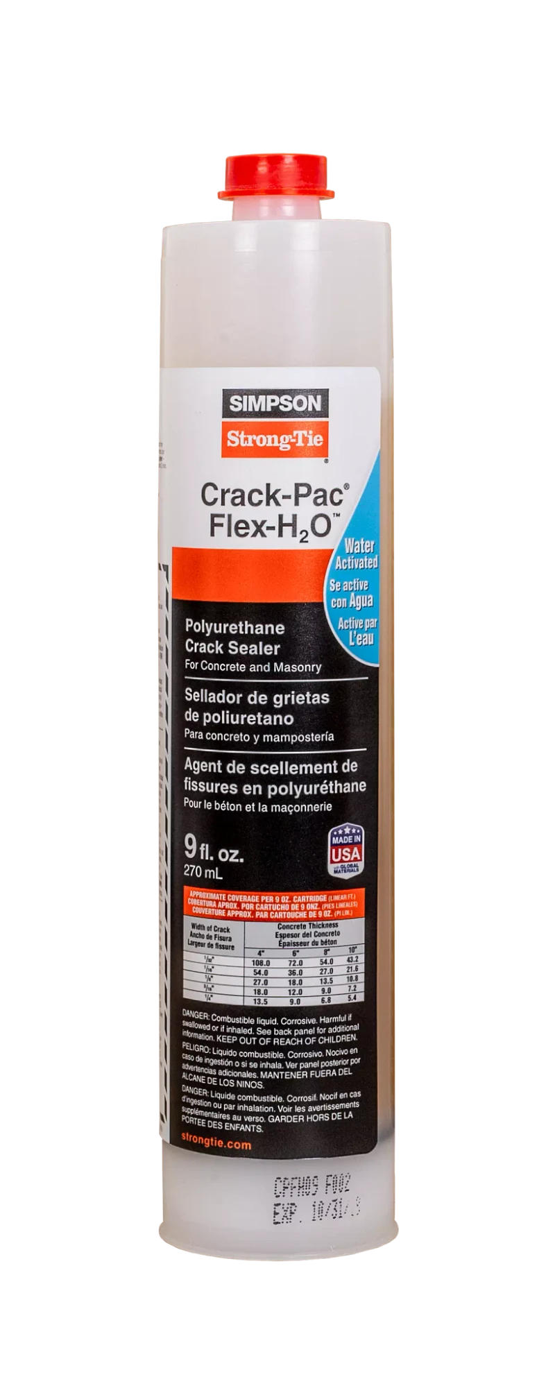 Simpson Strong-Tie CPFH09 Crack-Pac® Flex-H2O™ 9 oz. Polyurethane Crack Sealer Cartridge