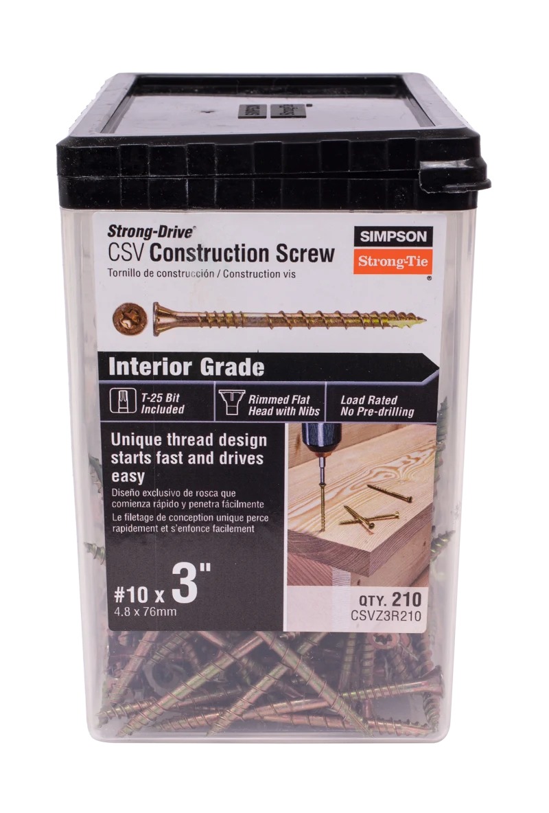 Simpson Strong-Tie CSVZ3R210 Strong-Drive® CSV Construction Screw — #10 x 3 in. T25, Flat Head, Yellow Zinc (210-Qty) (Pack of 3)