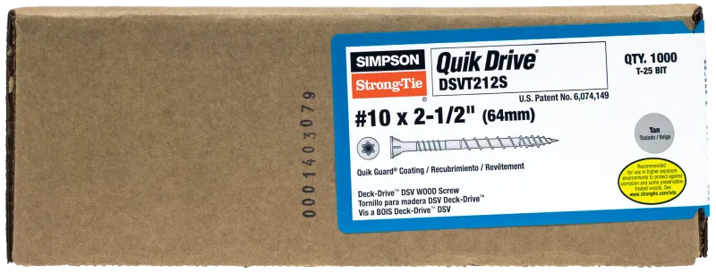 Simpson Strong-Tie DSVT212S Deck-Drive™ DSV WOOD Screw (Collated) — #10 x 2-1/2 in. T25 6-Lobe, Tan (1000-Qty)