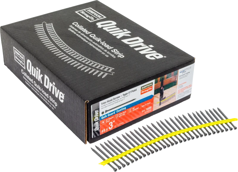 Simpson Strong-Tie DTHQ3S Trim-Head Screw, Type-17 Point — #8 x 3 in. #2U Square Drive, Quik Guard® (1000-Qty)
