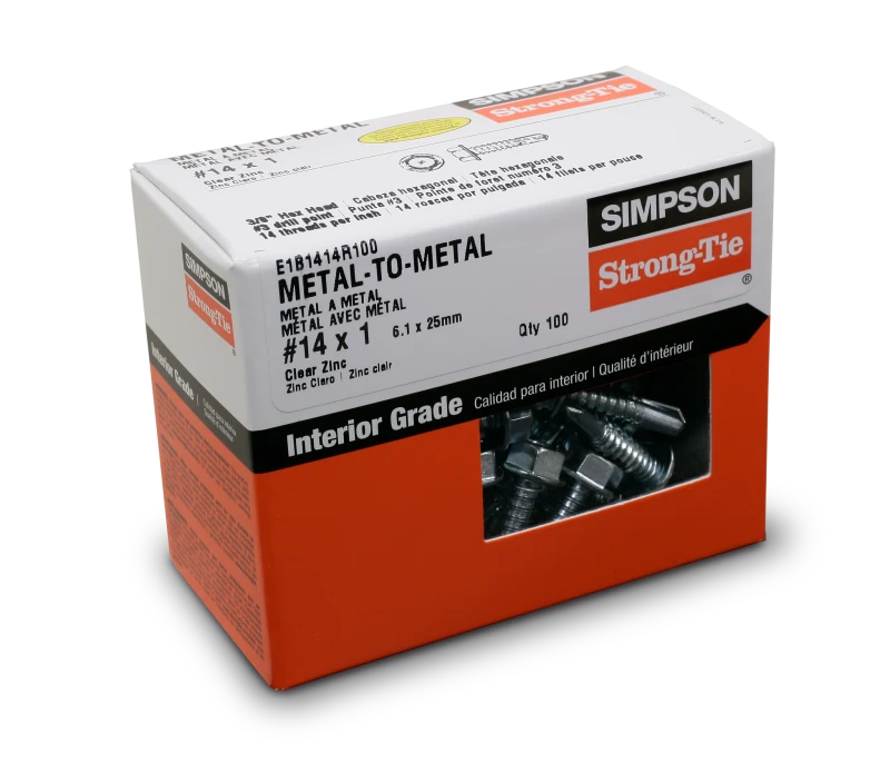 Simpson Strong-Tie E1B1414R100 Self-Drilling E Metal Screw — #14 x 1 in. 3/8-Hex, Clear Zinc (100-Qty)