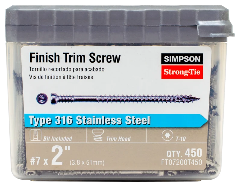 Simpson Strong-Tie FT07200T450 Finish Trim Screw — #7 x 2 in. T10, Trim-Head, Type 316 (450-Qty) (Pack of 6)